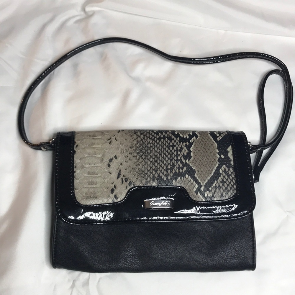 Grace Adele clutch faux l python detachable strap